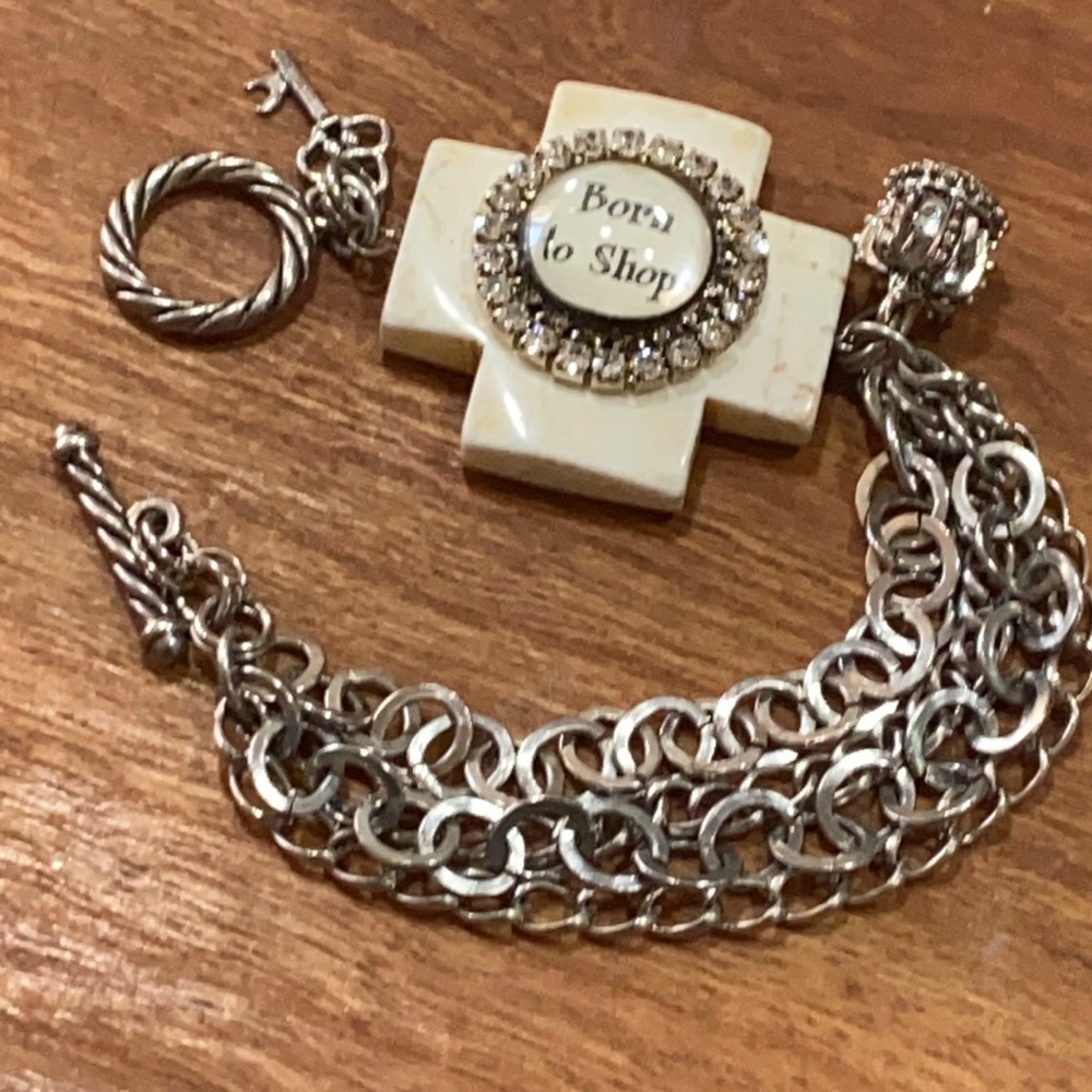 “Born to Shop” bracelet vintage bracelet cross
